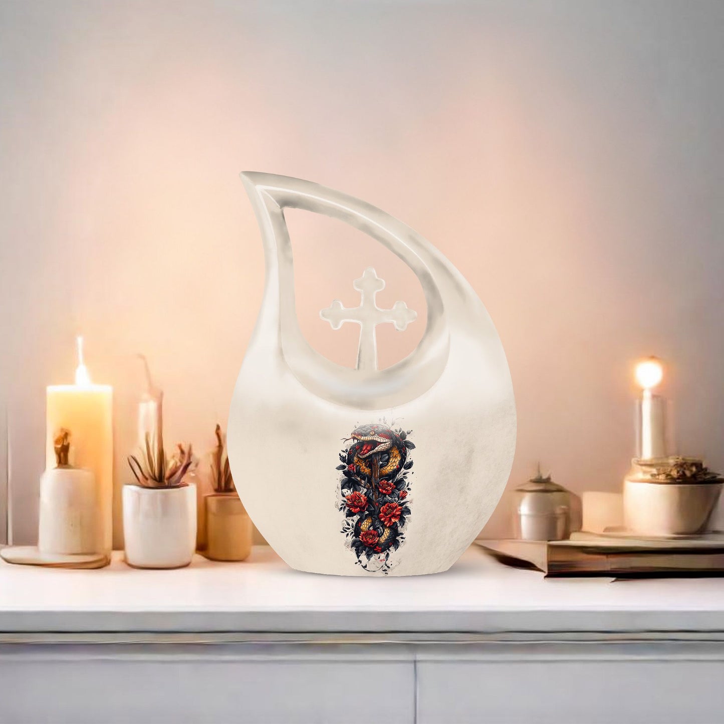 Snake Urn with Cross Drop design,