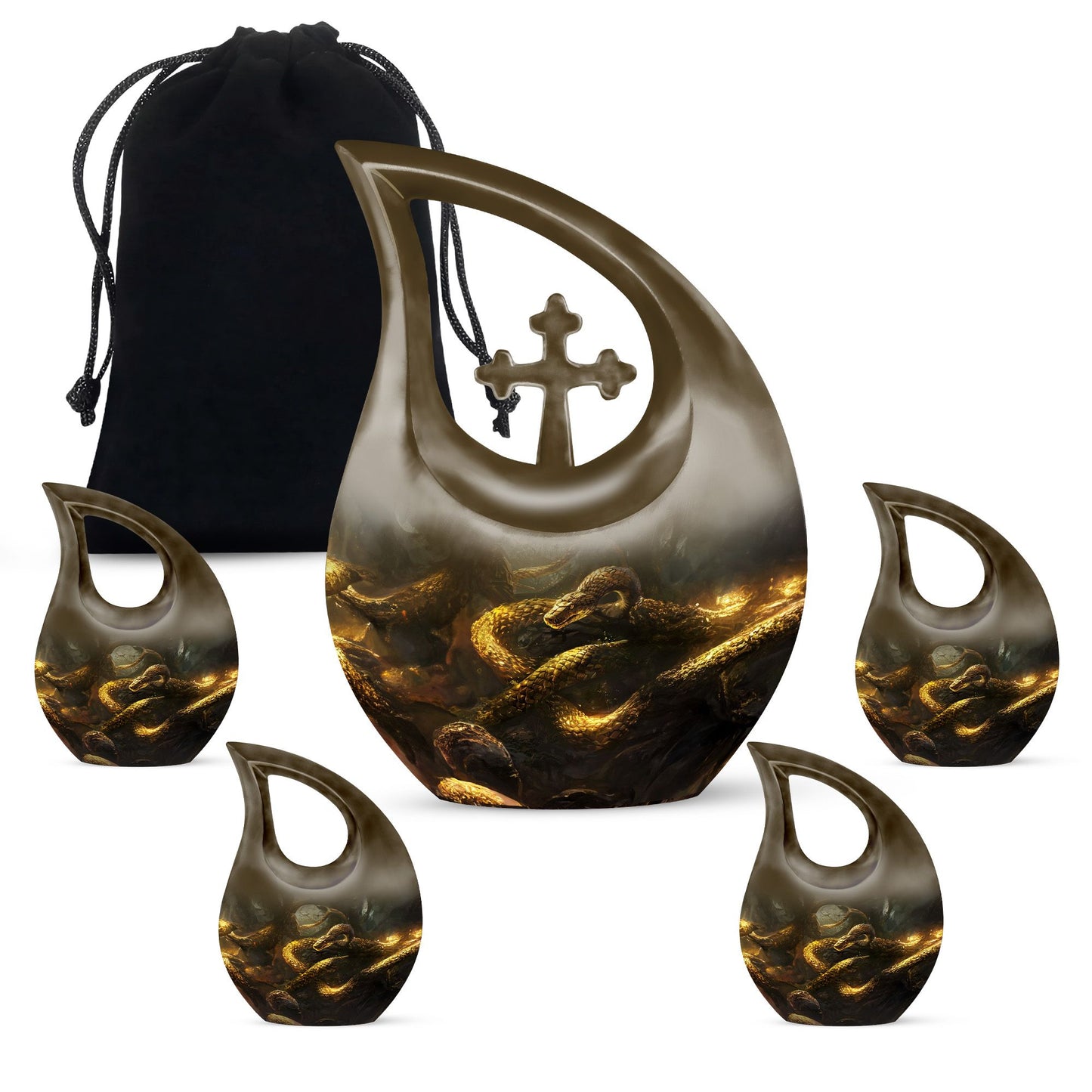 10-inch Snake Urn with Cross Drop design for mom's ashes, 