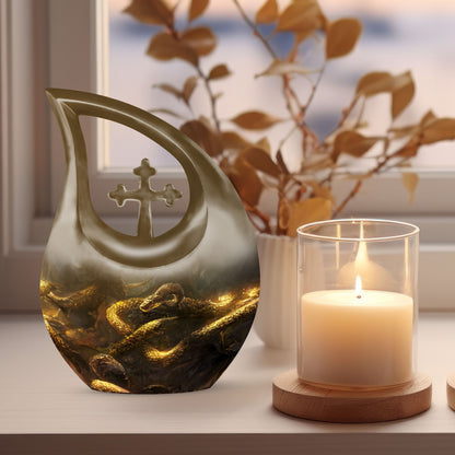 10-inch Snake Urn with Cross Drop design for mom's ashes, 