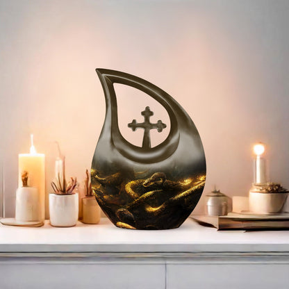 10-inch Snake Urn with Cross Drop design for mom's ashes, 