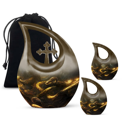 10-inch Snake Urn with Cross Drop design for mom's ashes, 