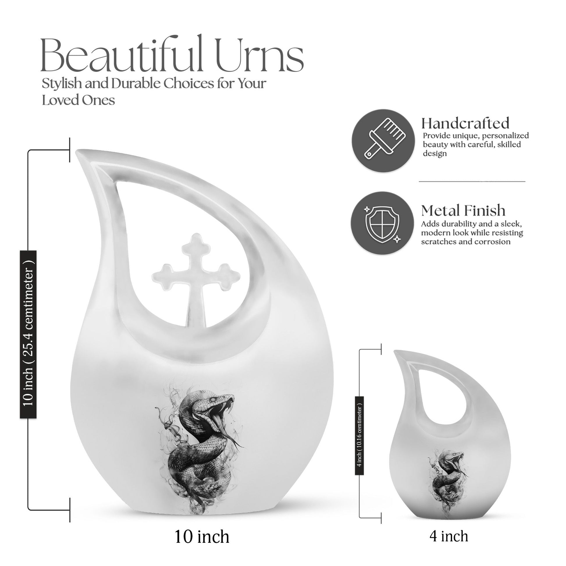 Large 10-inch Snake Urn in Pink, Cross Drop Design, 