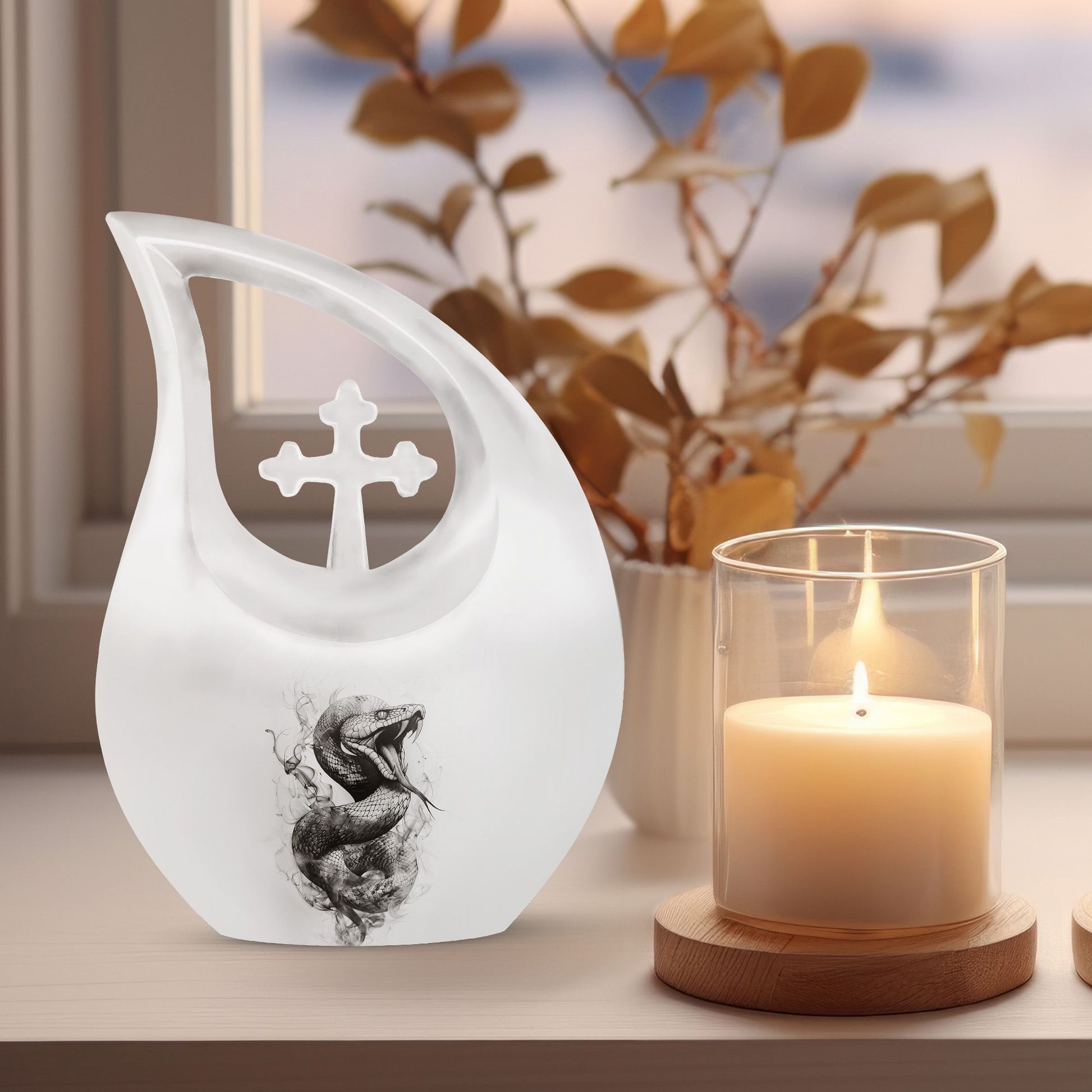 Large 10-inch Snake Urn in Pink, Cross Drop Design, 