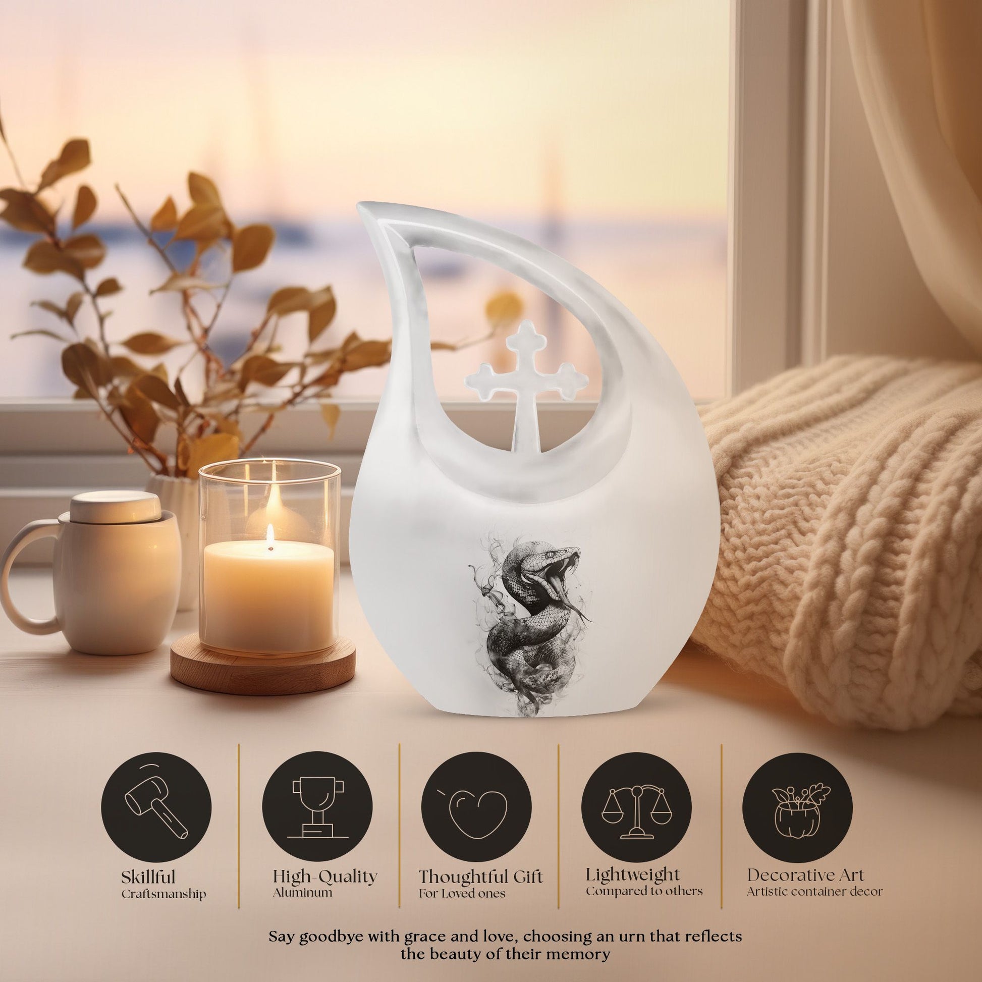 Large 10-inch Snake Urn in Pink, Cross Drop Design, 