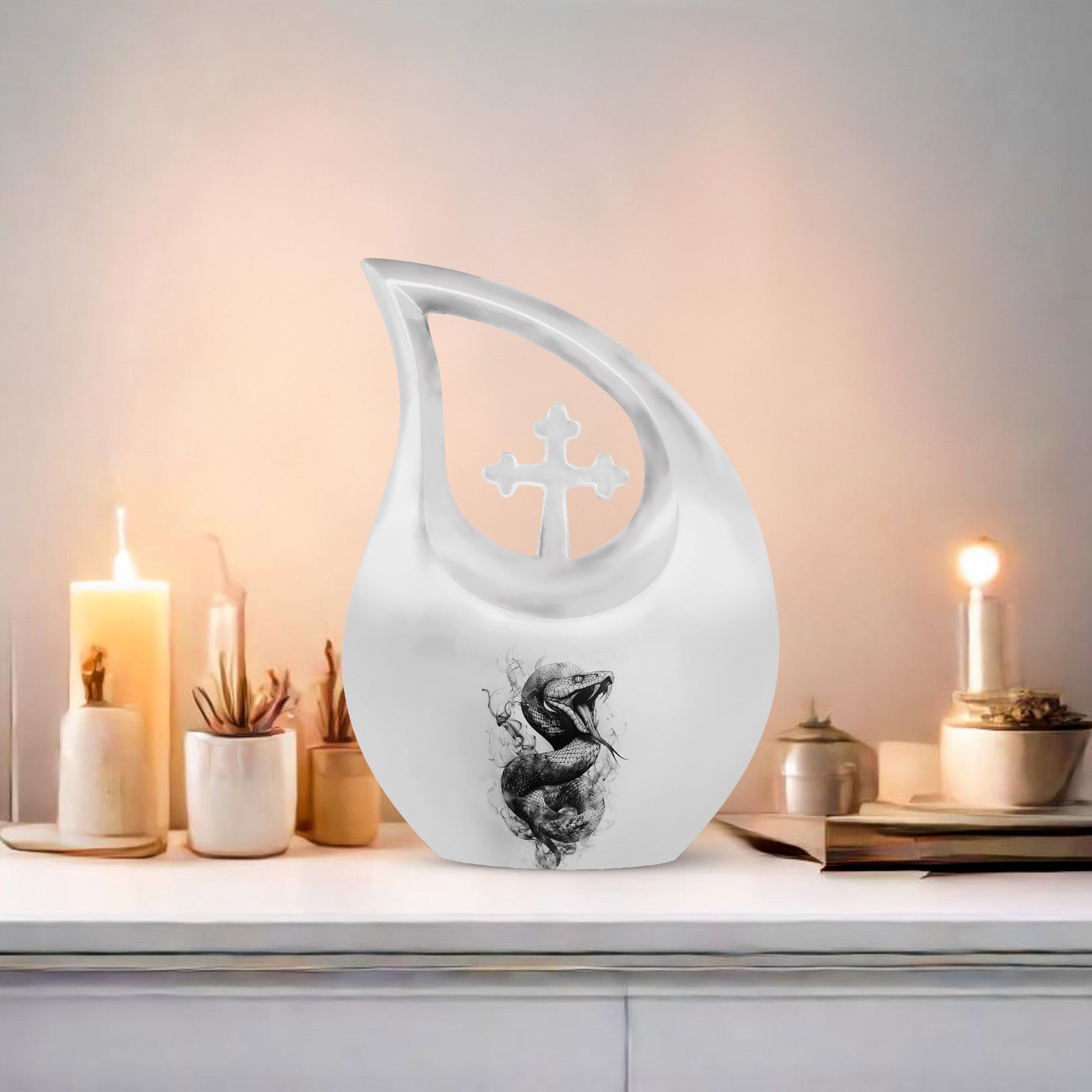 Large 10-inch Snake Urn in Pink, Cross Drop Design, 