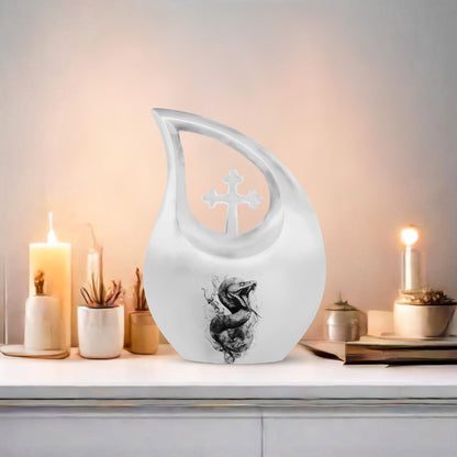 Large 10-inch Snake Urn in Pink, Cross Drop Design, 