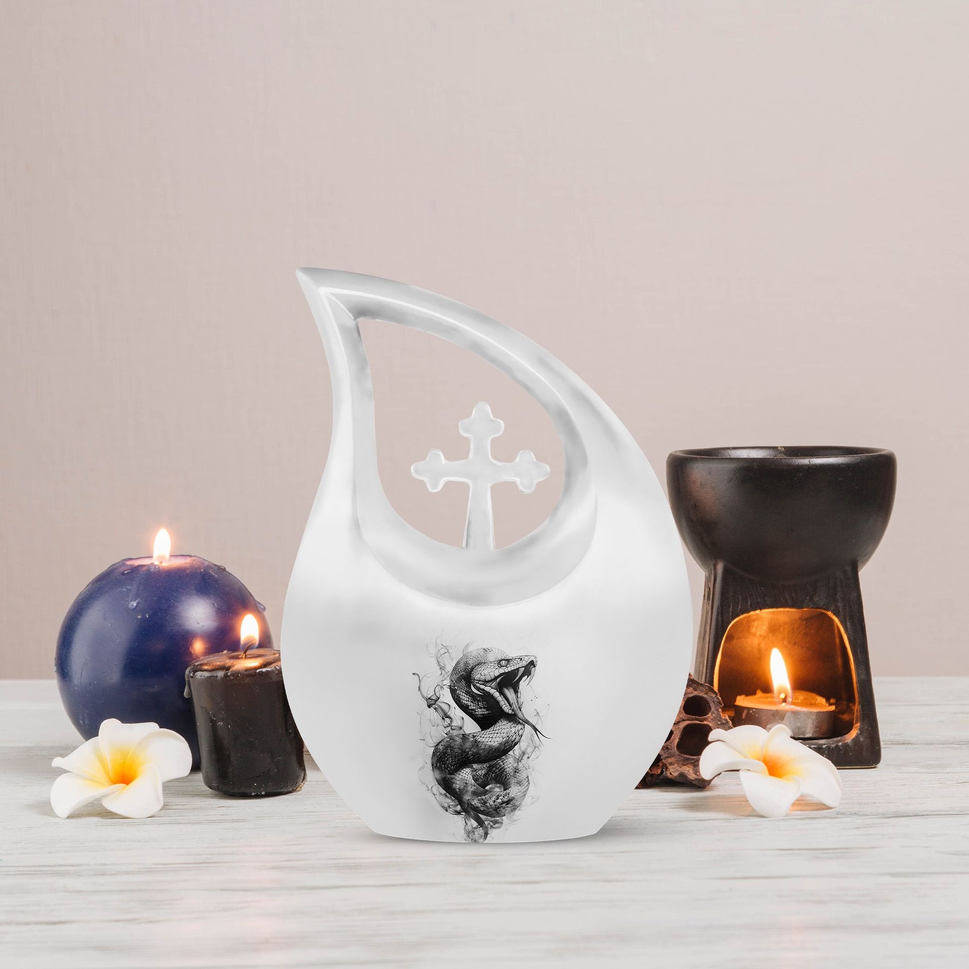 Large 10-inch Snake Urn in Pink, Cross Drop Design, 