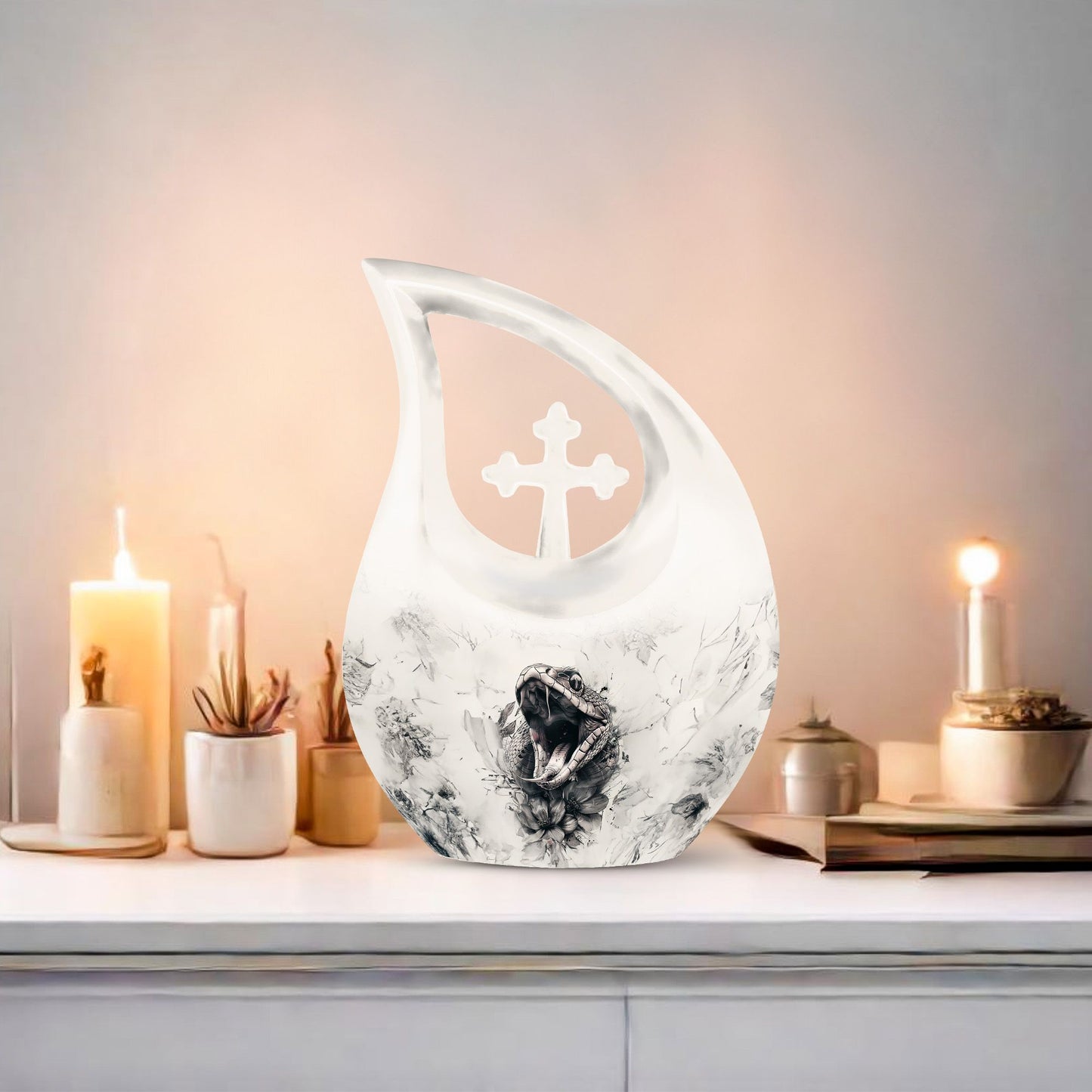  large Snake Urn with Cross Drop design for memorial purpose