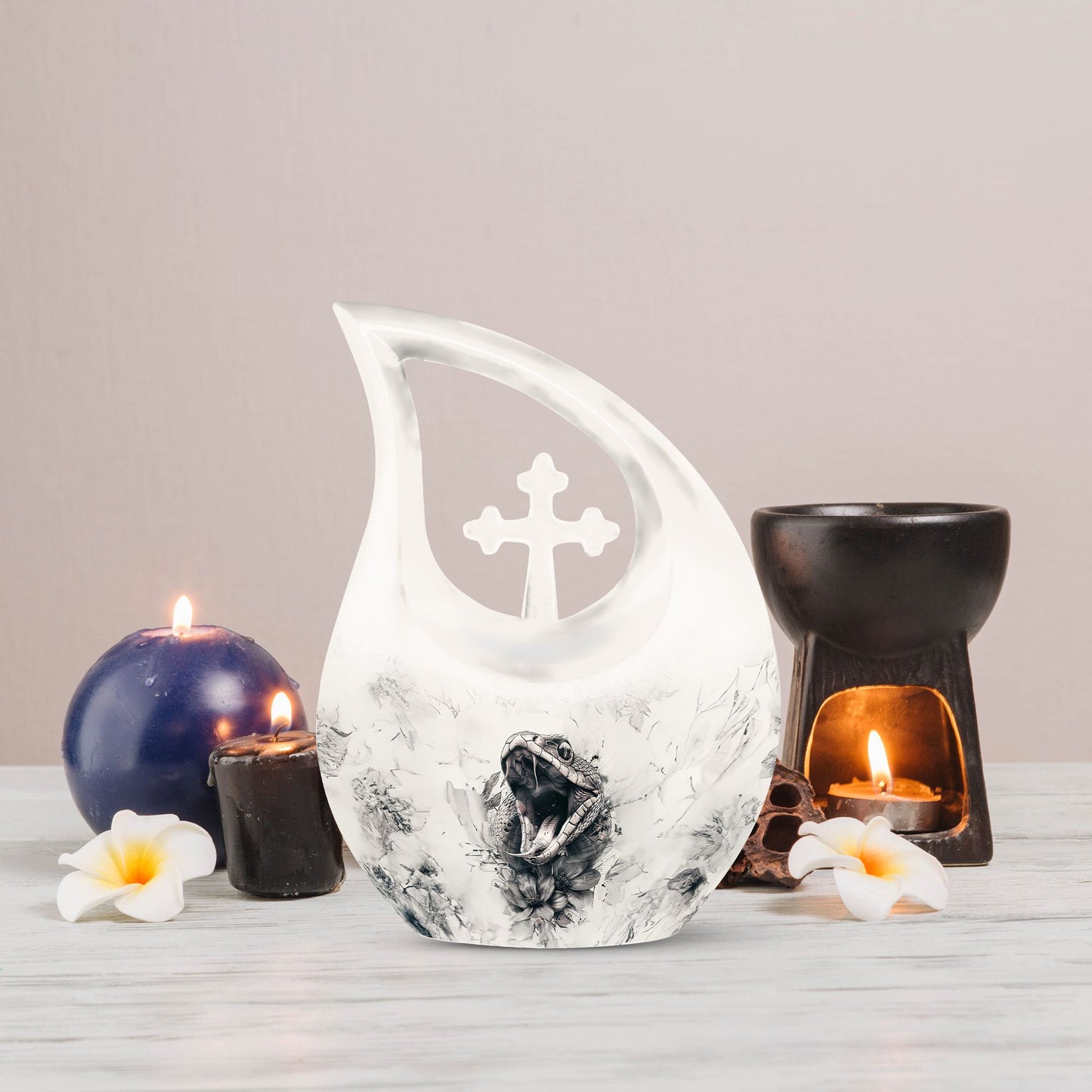  large Snake Urn with Cross Drop design for memorial purpose
