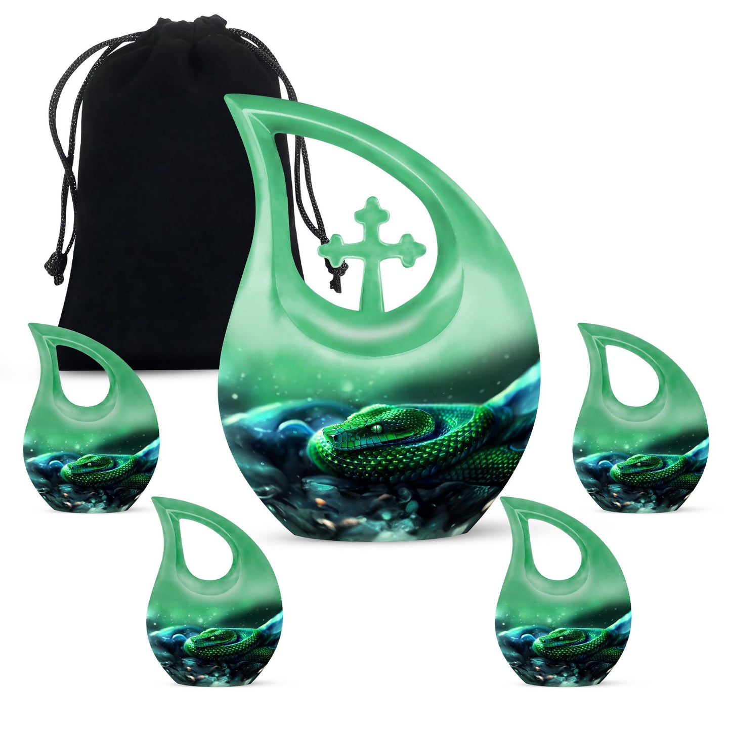 10-inch custom mom urn, snake design with cross drop,