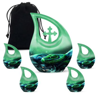 10-inch custom mom urn, snake design with cross drop,