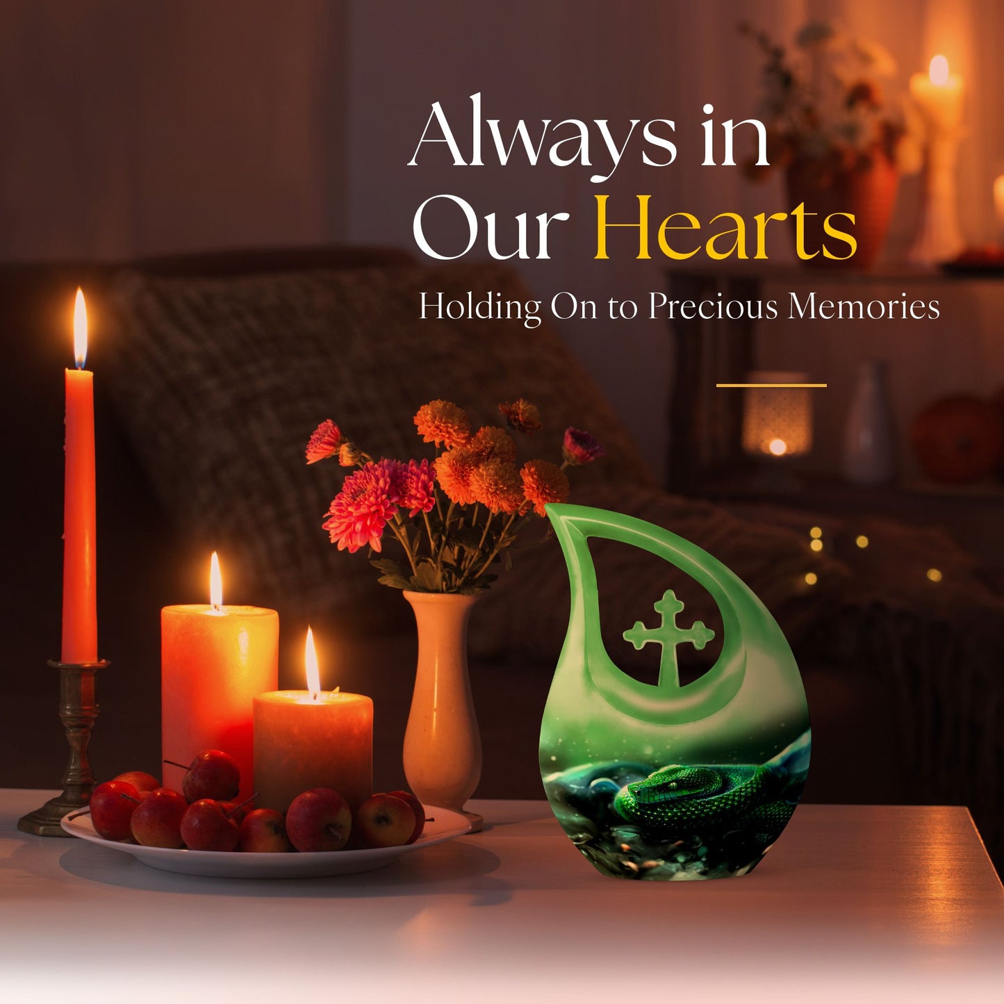 10-inch custom mom urn, snake design with cross drop,