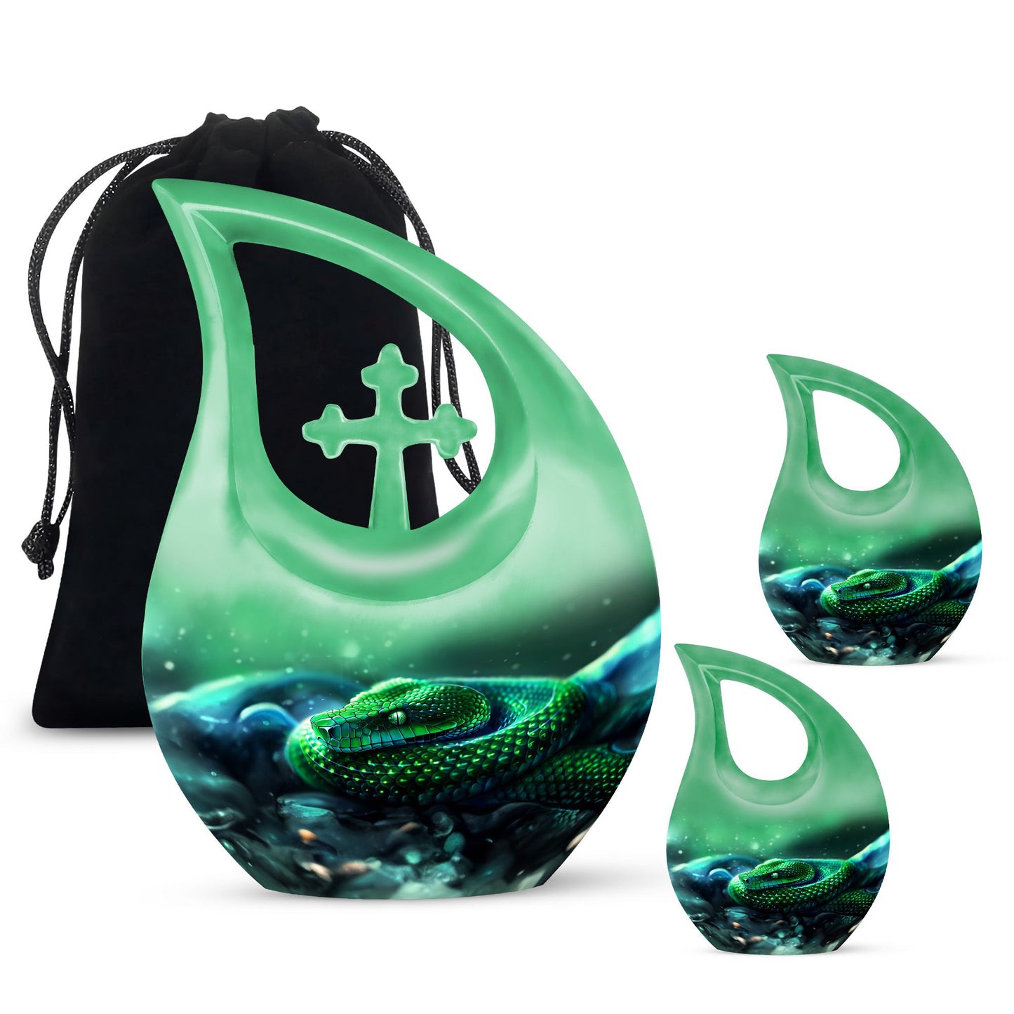 10-inch custom mom urn, snake design with cross drop,