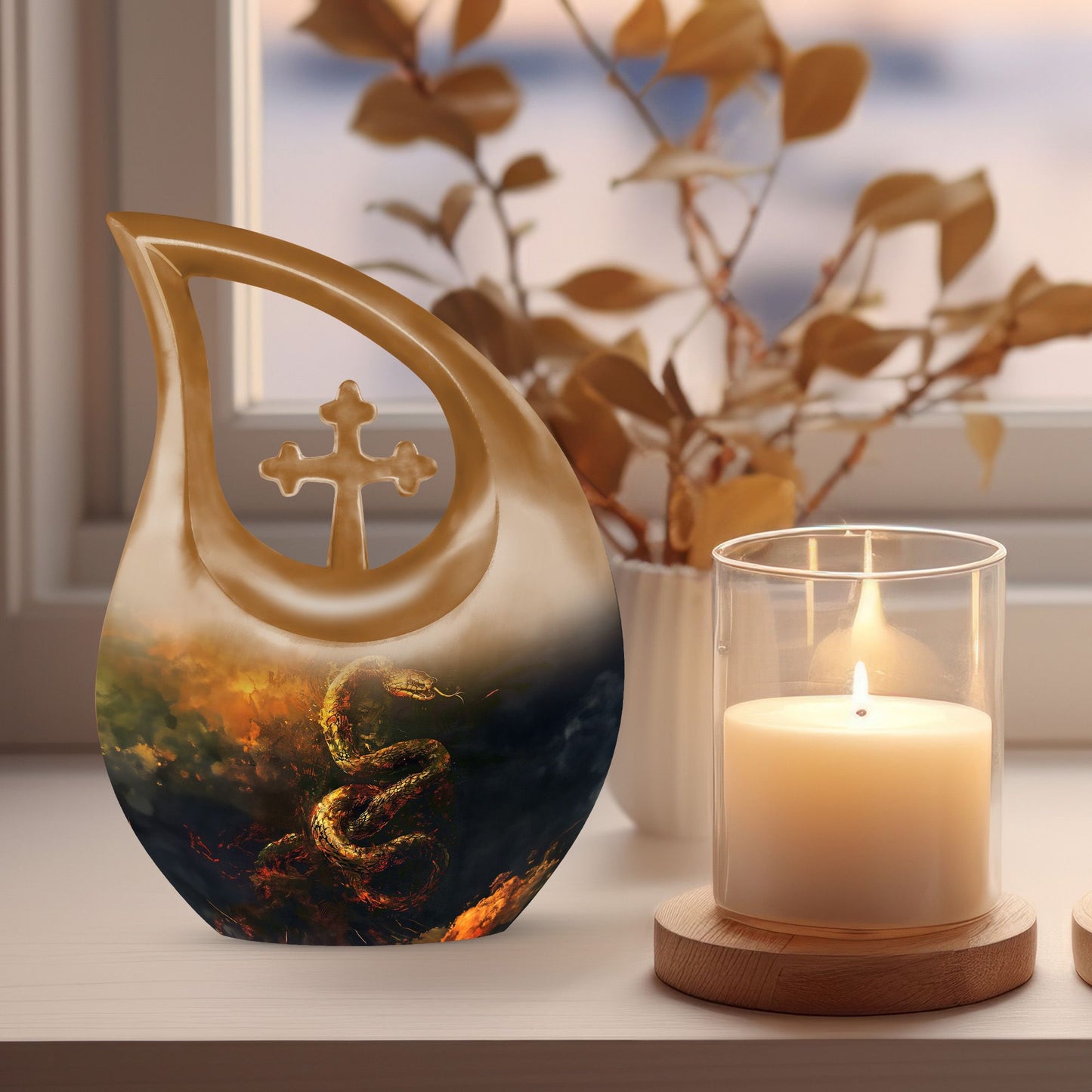 10-Inch Cross Drop Snake Urn, Large Aluminium Memorial Urn 