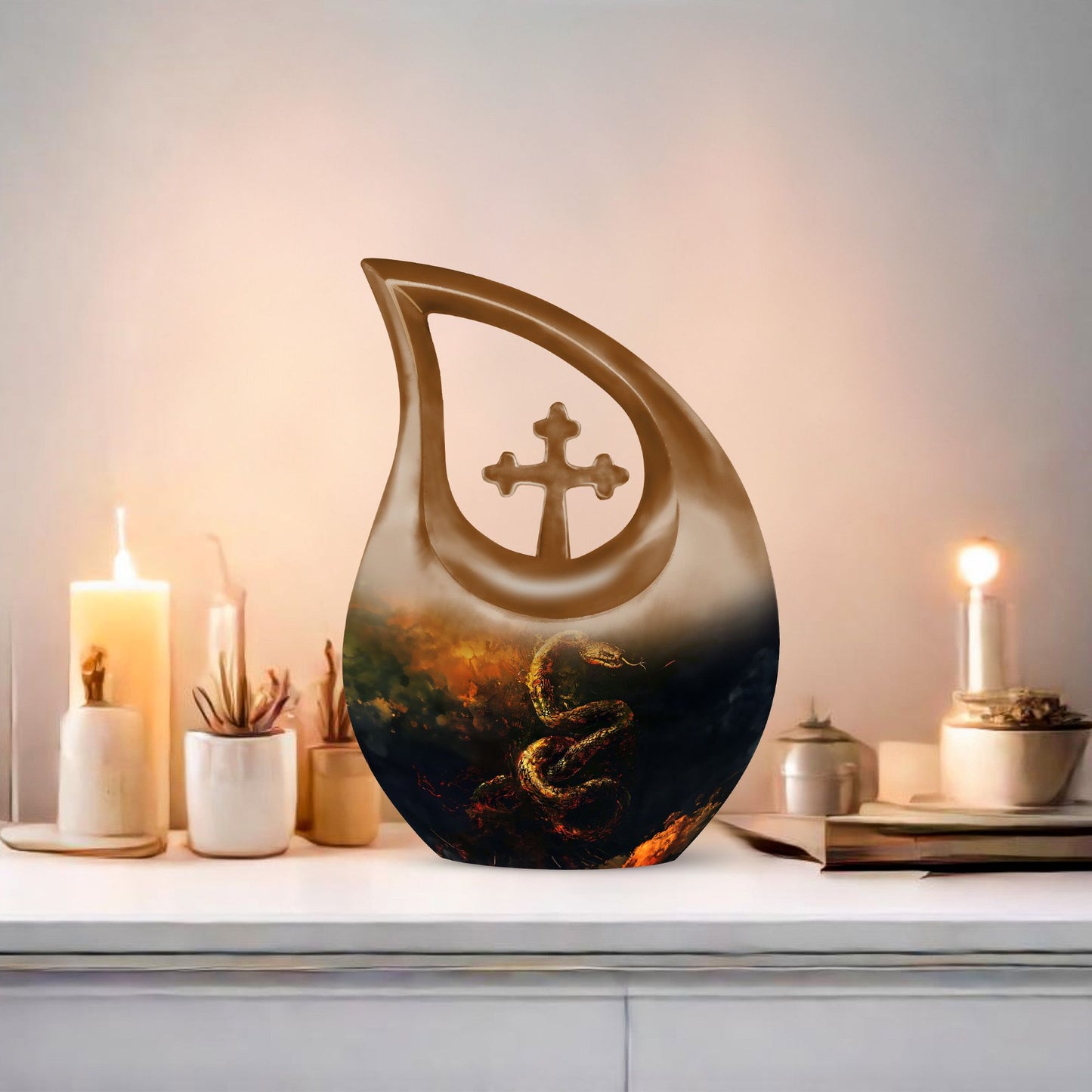 10-Inch Cross Drop Snake Urn, Large Aluminium Memorial Urn 