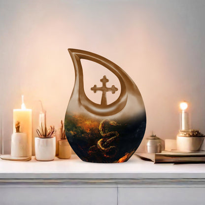 10-Inch Cross Drop Snake Urn, Large Aluminium Memorial Urn 