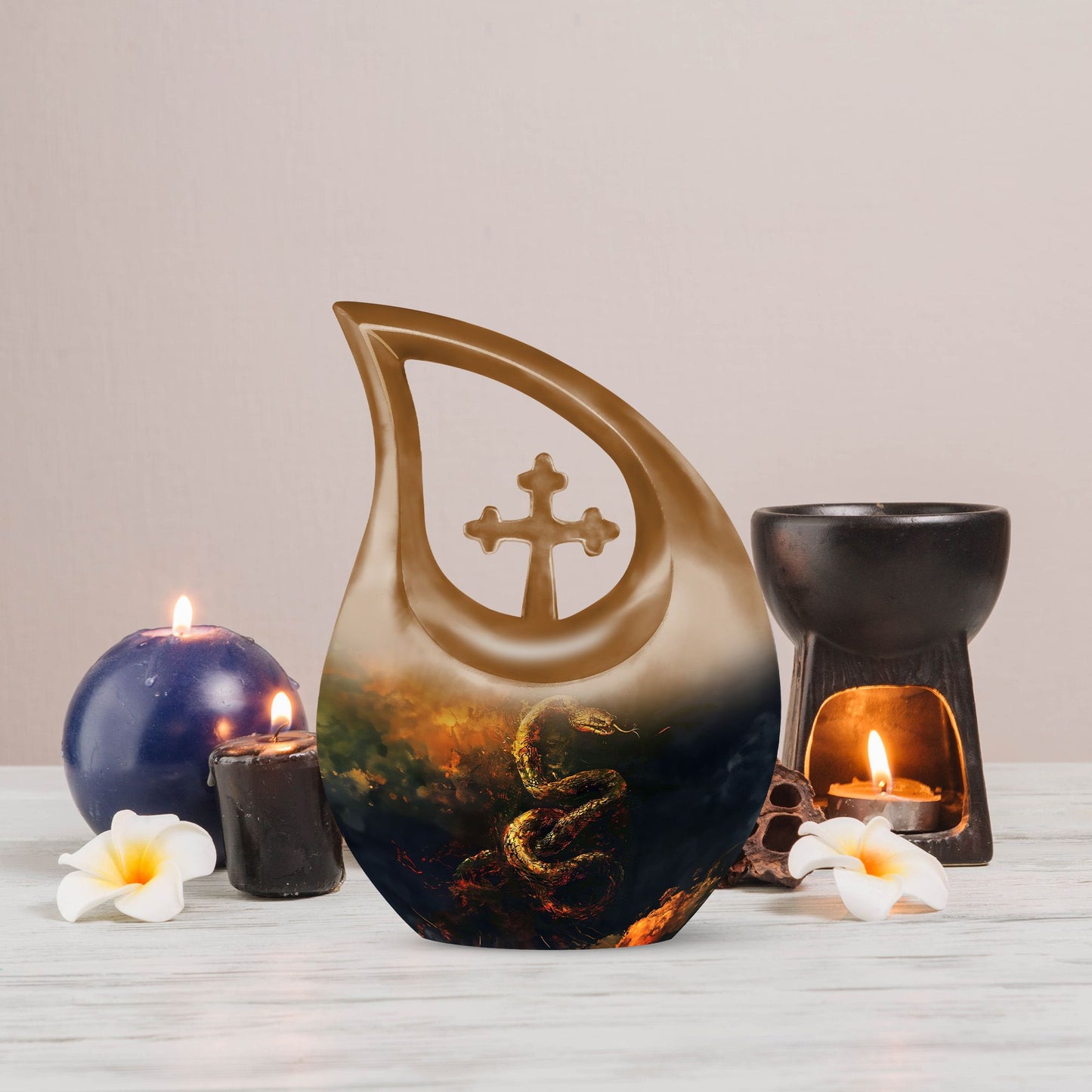 10-Inch Cross Drop Snake Urn, Large Aluminium Memorial Urn 