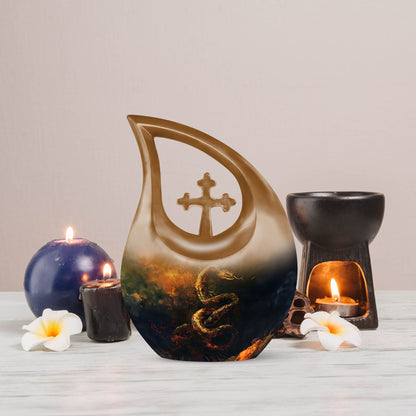 10-Inch Cross Drop Snake Urn, Large Aluminium Memorial Urn 