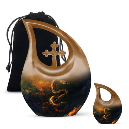 10-Inch Cross Drop Snake Urn, Large Aluminium Memorial Urn 
