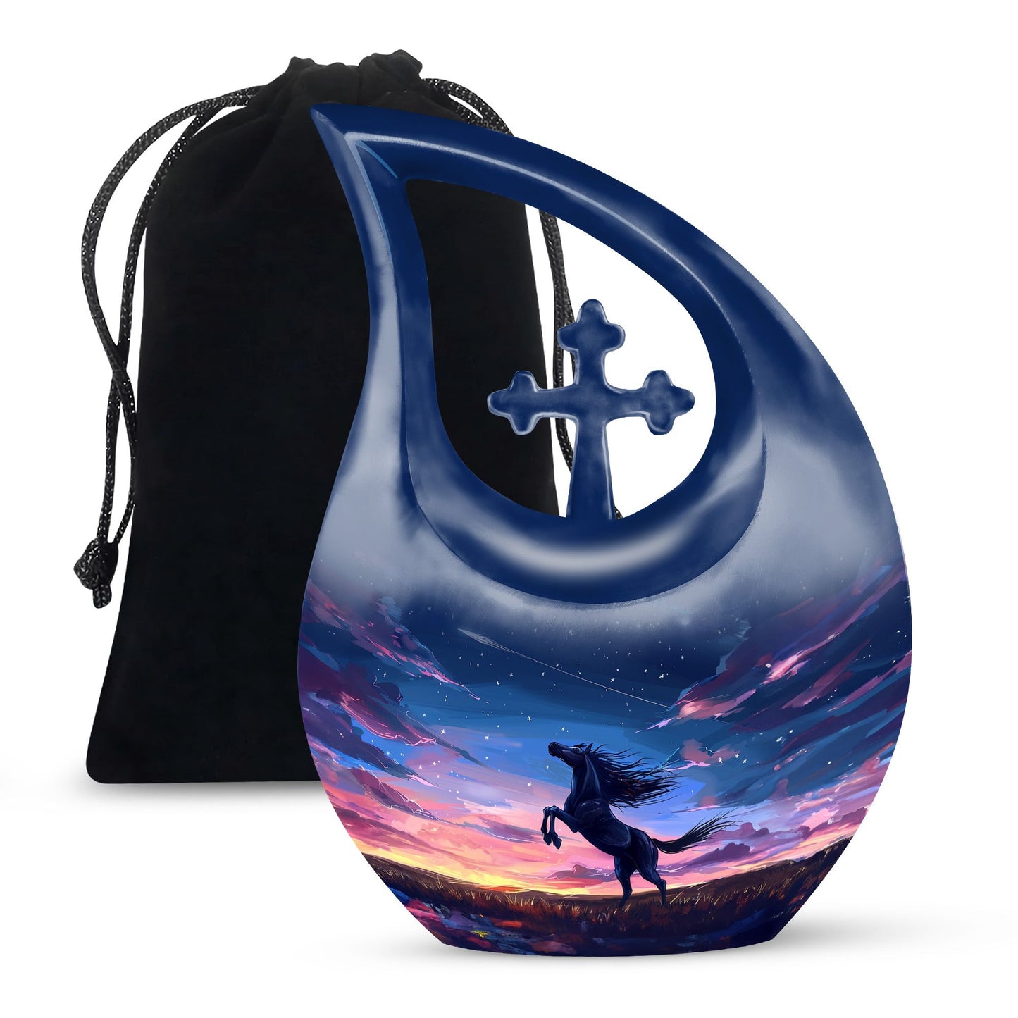 10-inch Horse Urn with Cross Drop design, 