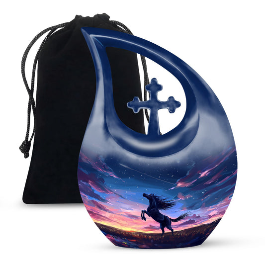 10-inch Horse Urn with Cross Drop design, 