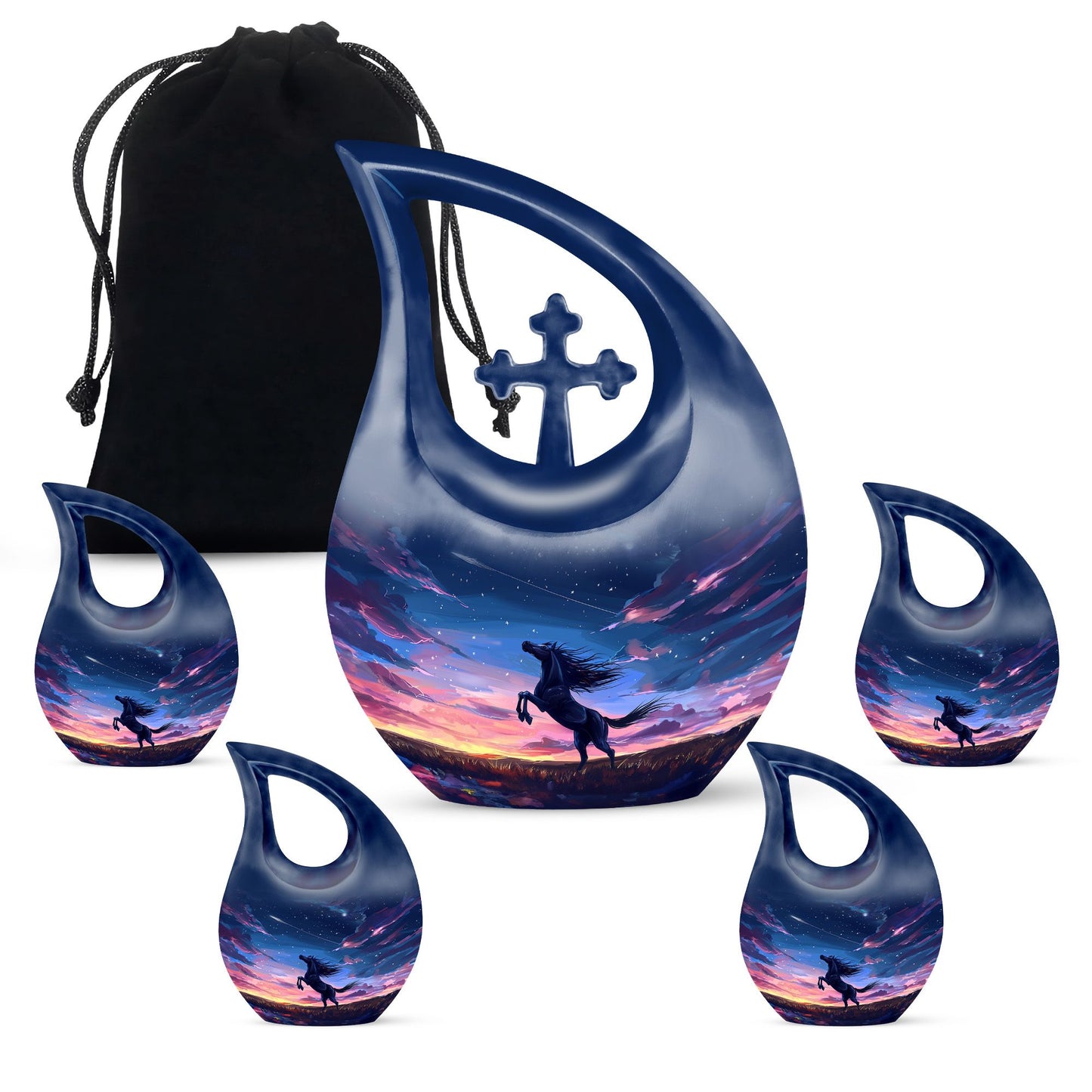 10-inch Horse Urn with Cross Drop design, 