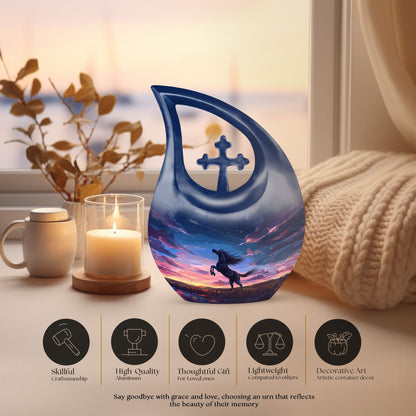 10-inch Horse Urn with Cross Drop design, 