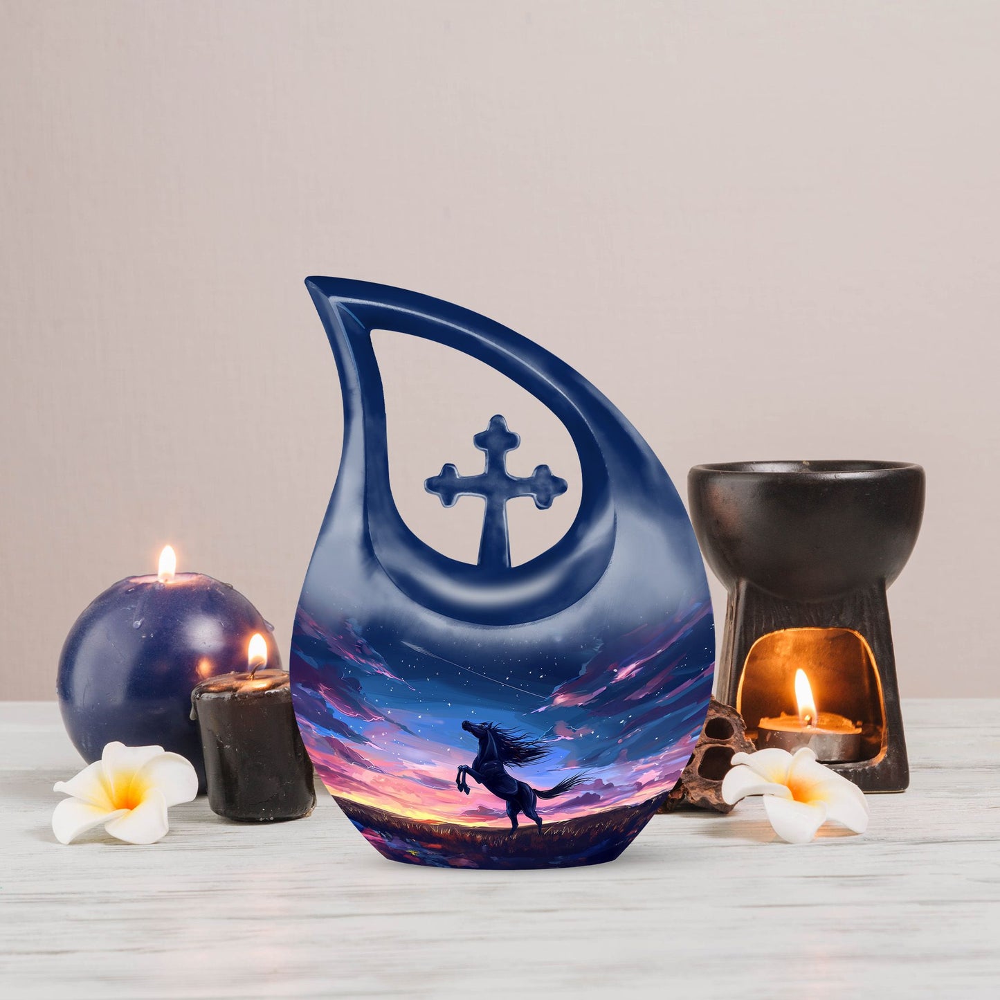 10-inch Horse Urn with Cross Drop design, 