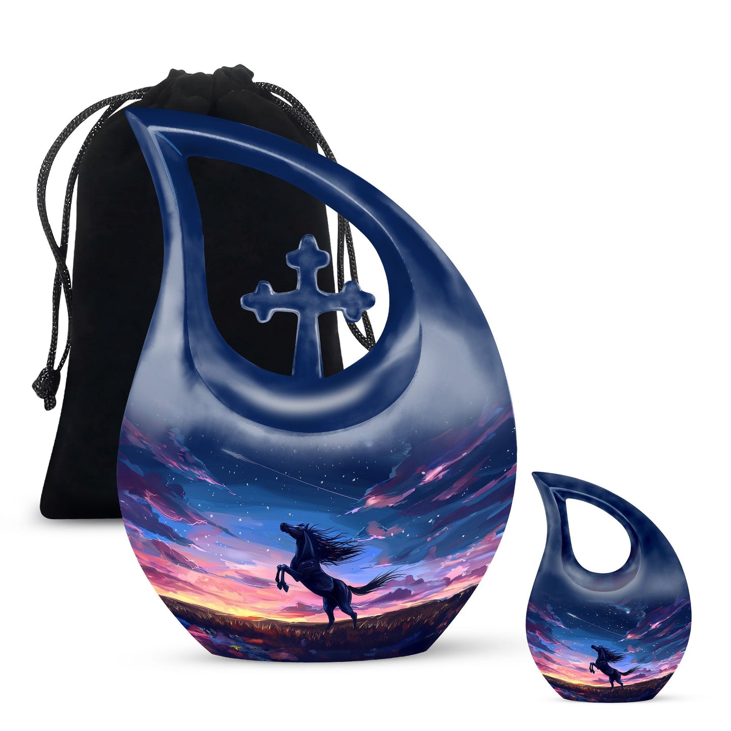 10-inch Horse Urn with Cross Drop design, 