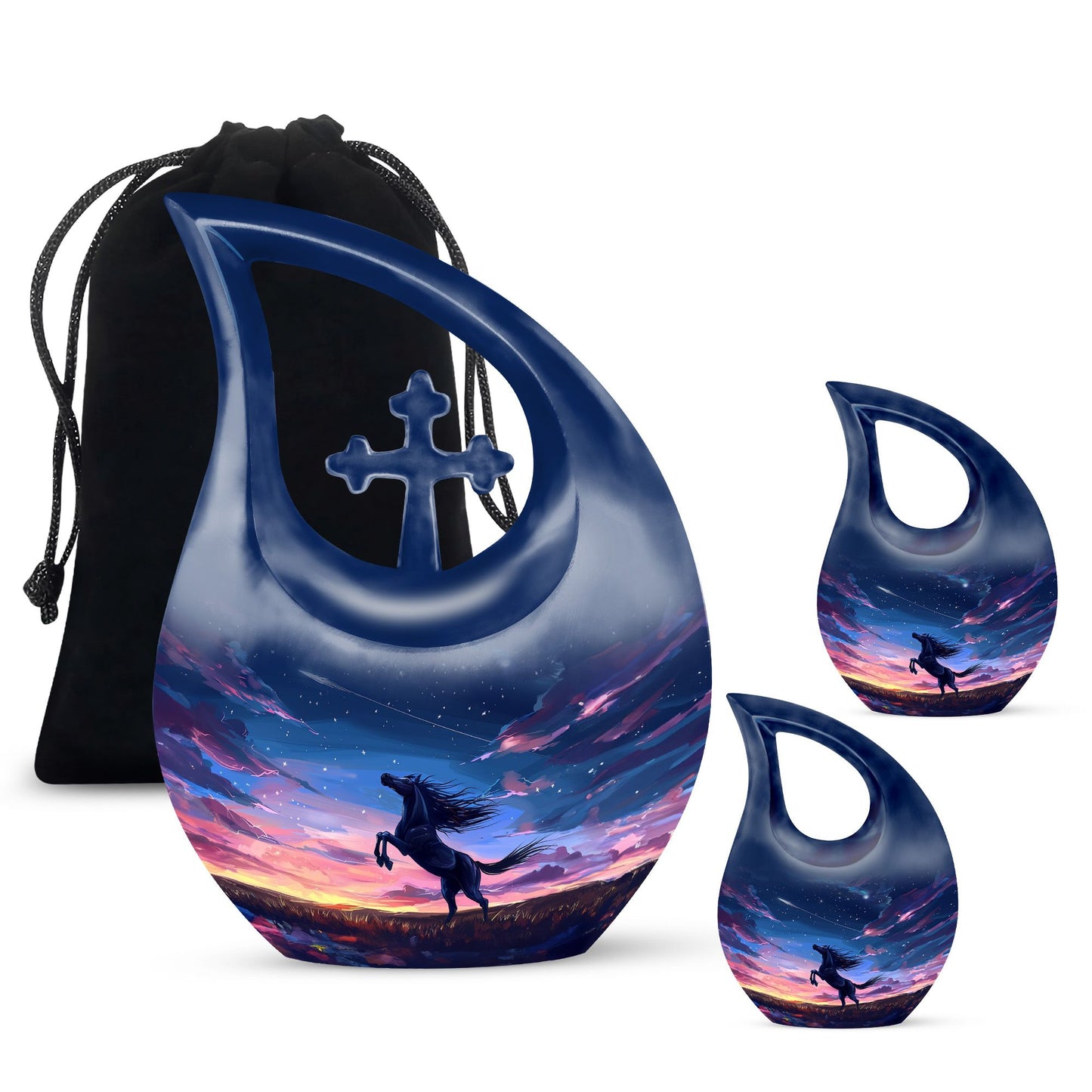 10-inch Horse Urn with Cross Drop design, 
