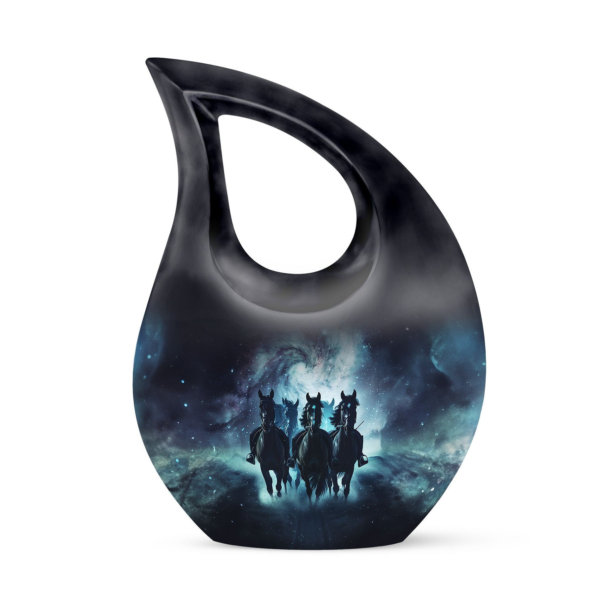 10-inch Horse Urn featuring a Cross Drop Design ideal as a memorial, made from aluminium