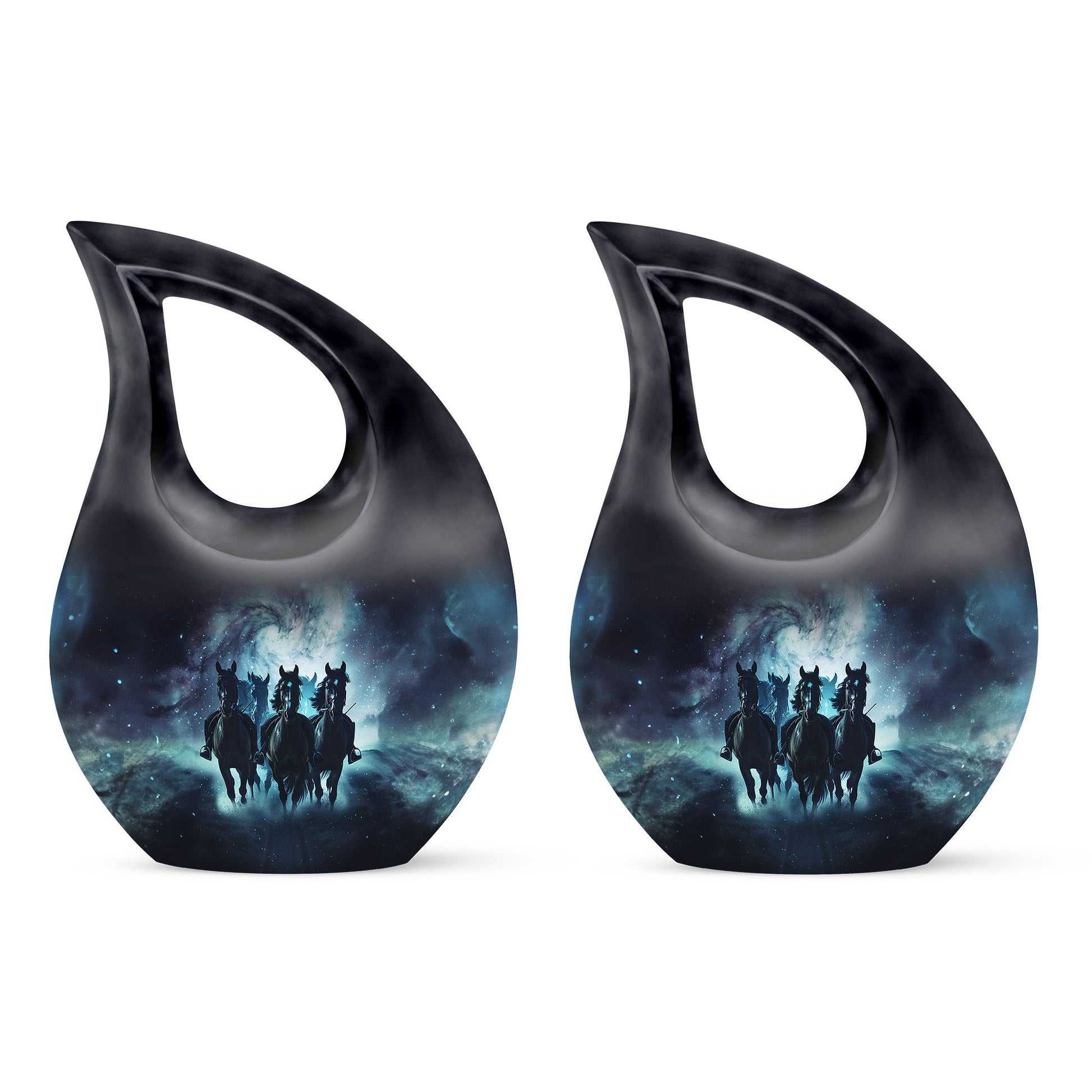 10-inch Horse Urn featuring a Cross Drop Design ideal as a memorial, made from aluminium