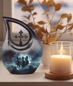 10-inch Horse Urn featuring a Cross Drop Design ideal as a memorial, made from aluminium
