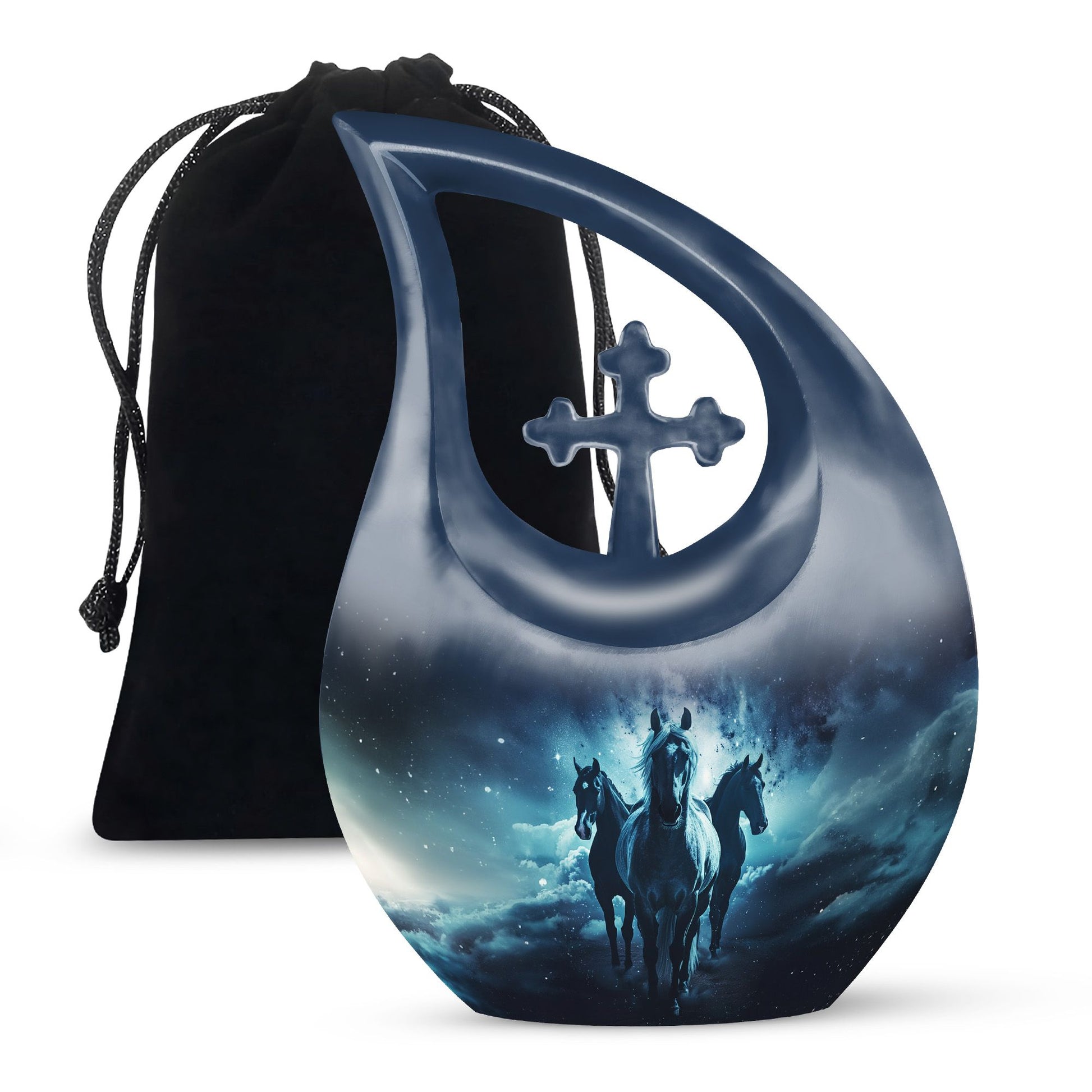 10-inch Horse themed Cross Drop urn 