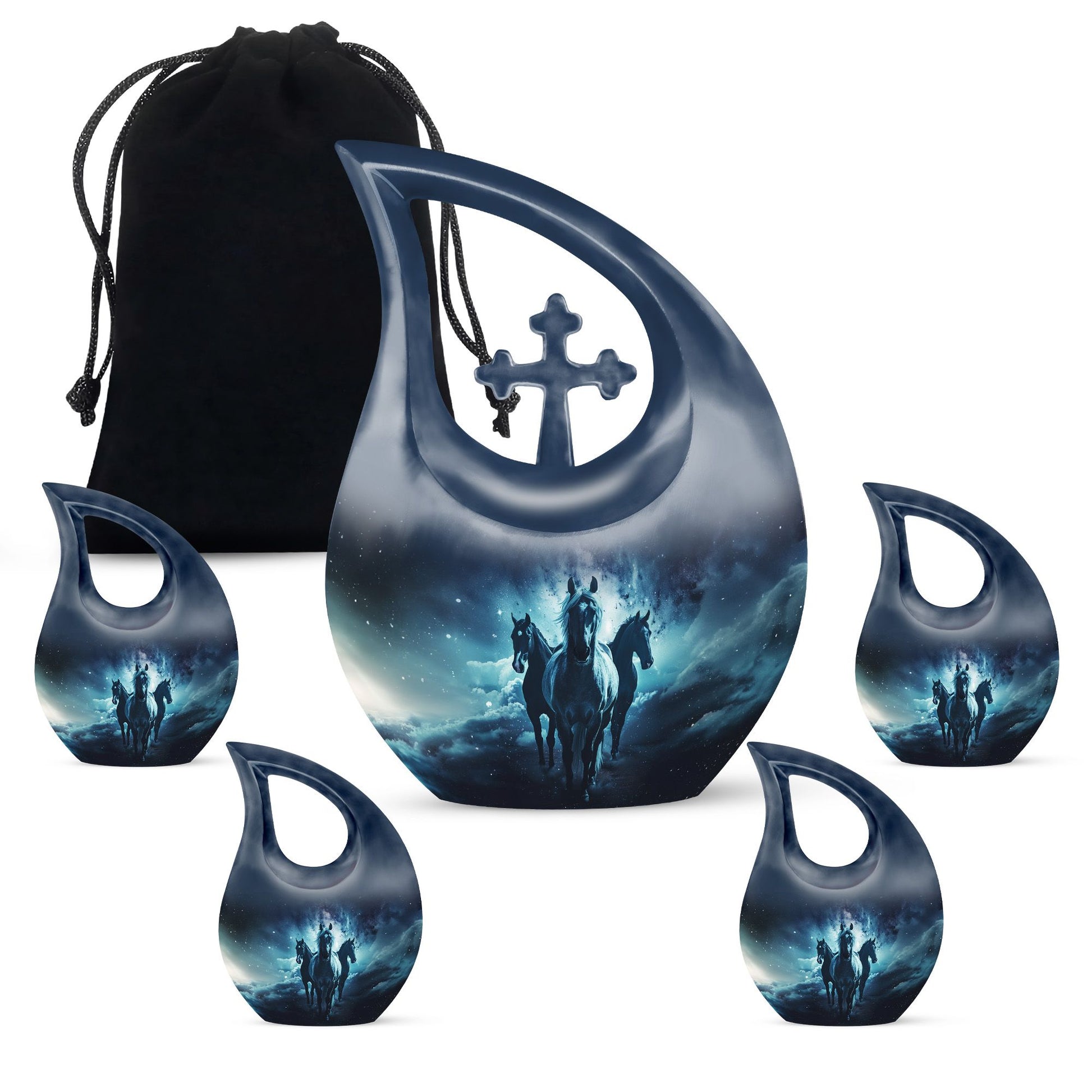 10-inch Horse themed Cross Drop urn 