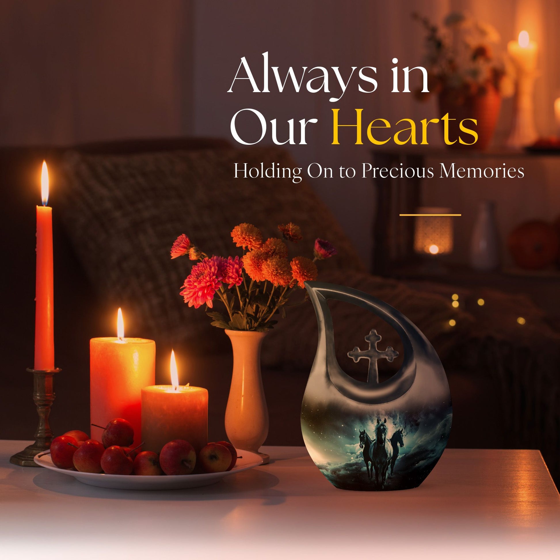 10-inch Horse themed Cross Drop urn 