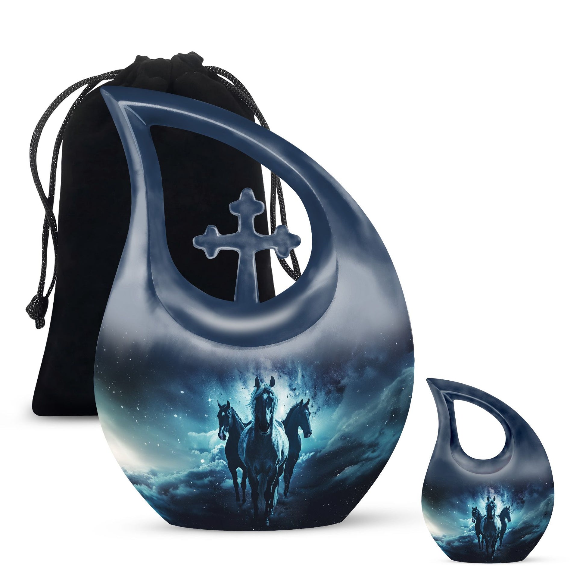 10-inch Horse themed Cross Drop urn 