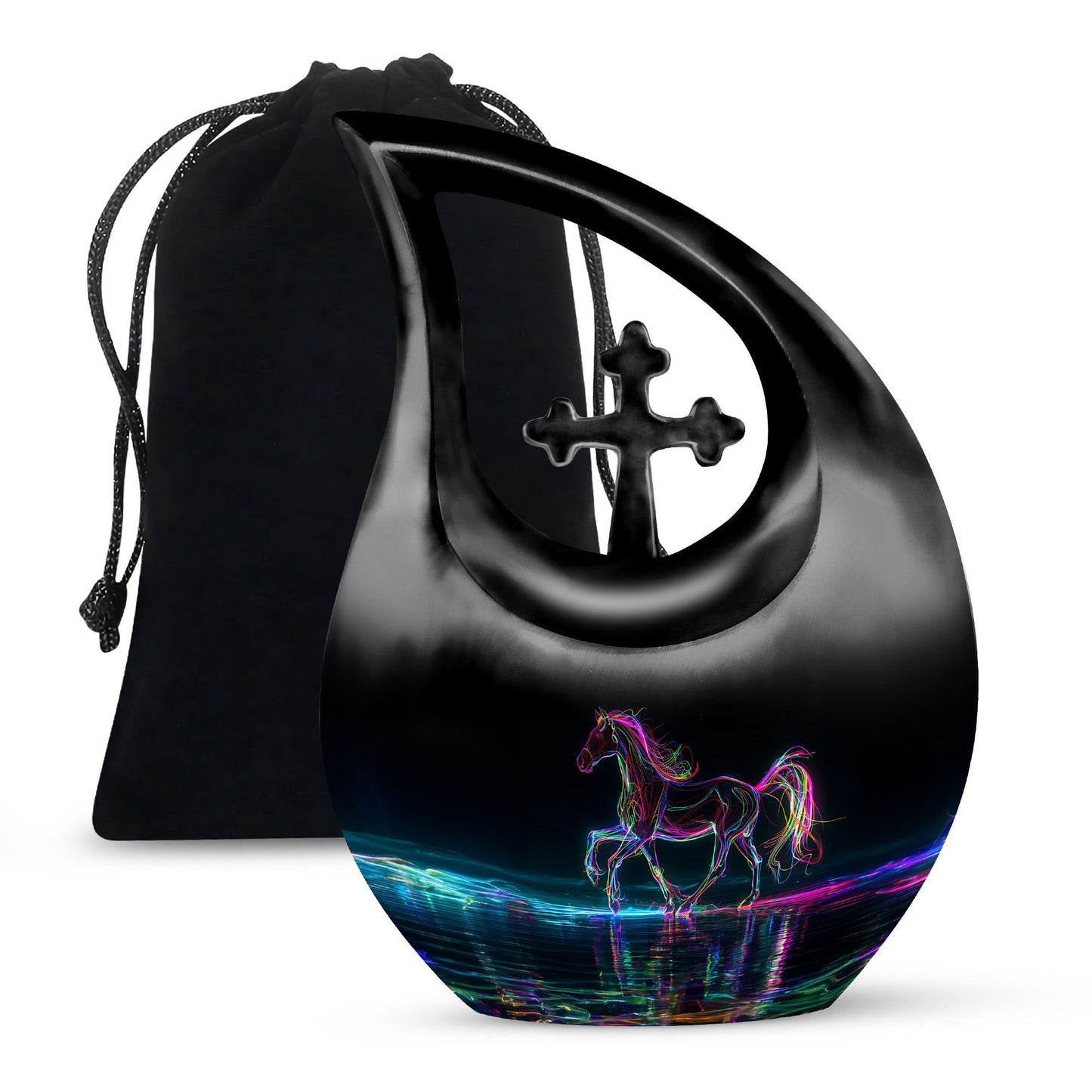  10-inch horse urn with Cross Drop design,