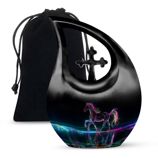  10-inch horse urn with Cross Drop design,