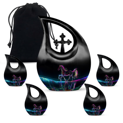  10-inch horse urn with Cross Drop design,