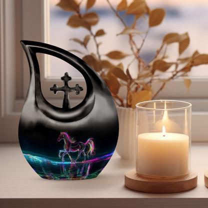  10-inch horse urn with Cross Drop design,
