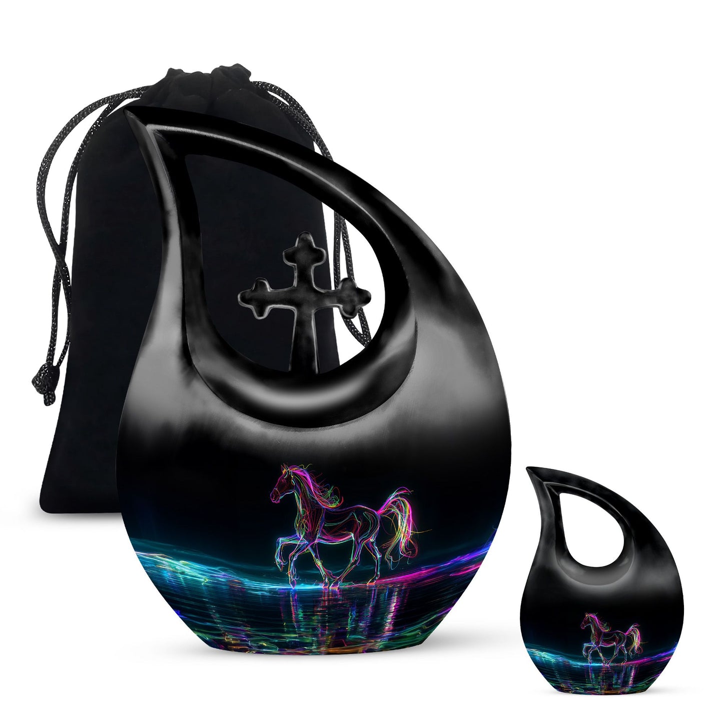  10-inch horse urn with Cross Drop design,