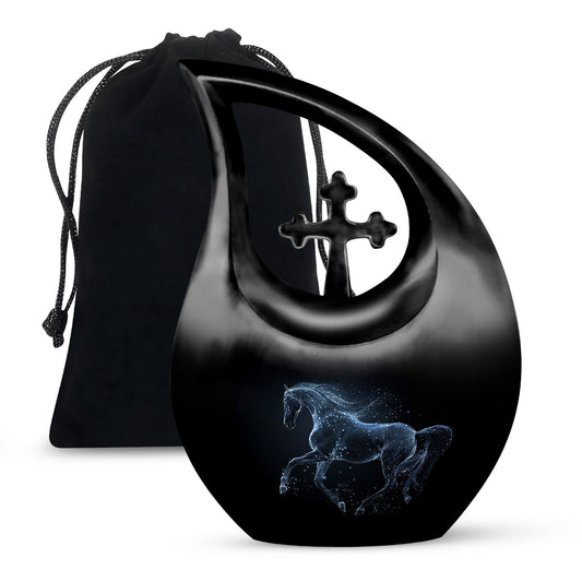 Medium-sized horse theme Cross Drop urn, 
