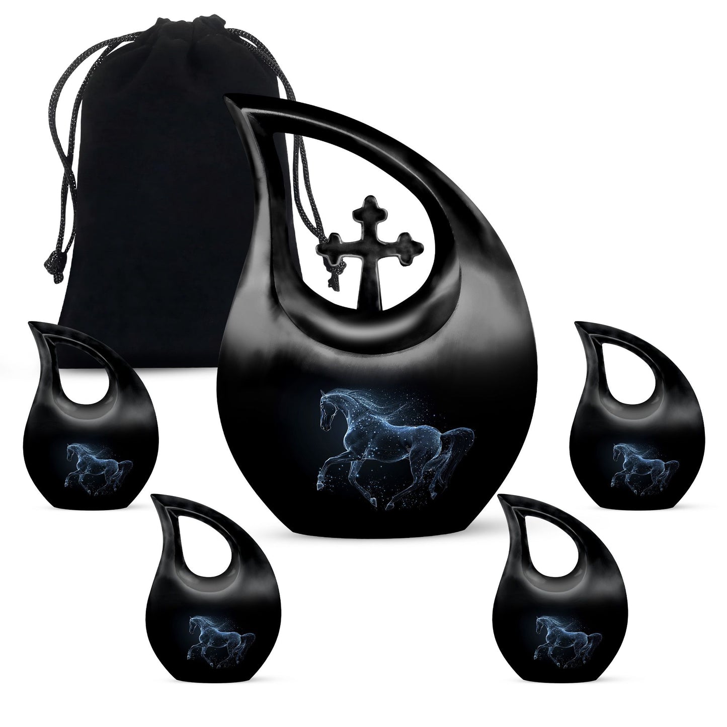 Medium-sized horse theme Cross Drop urn, 