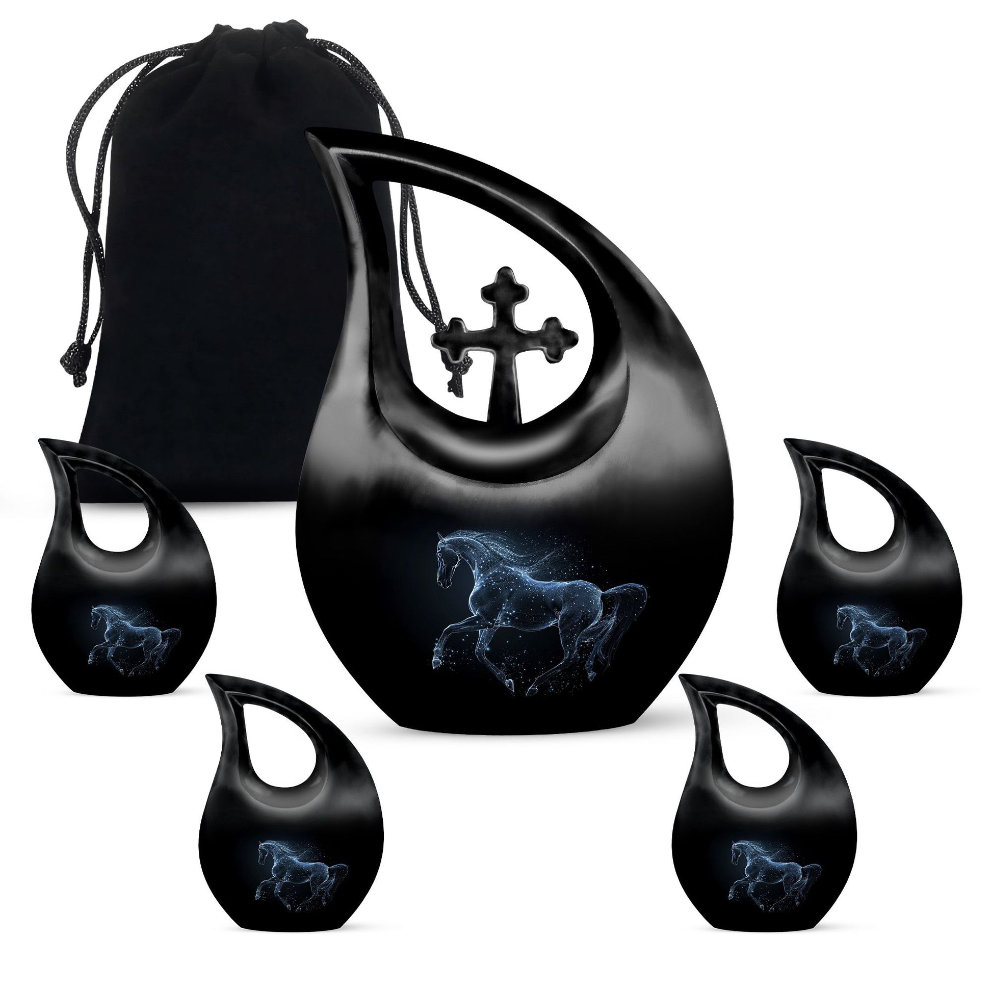 Medium-sized horse theme Cross Drop urn, 