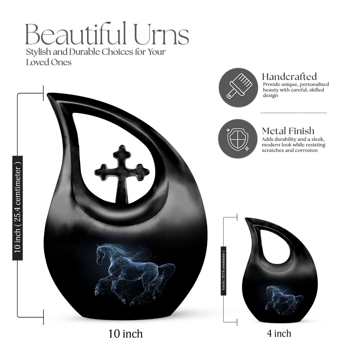 Medium-sized horse theme Cross Drop urn, 
