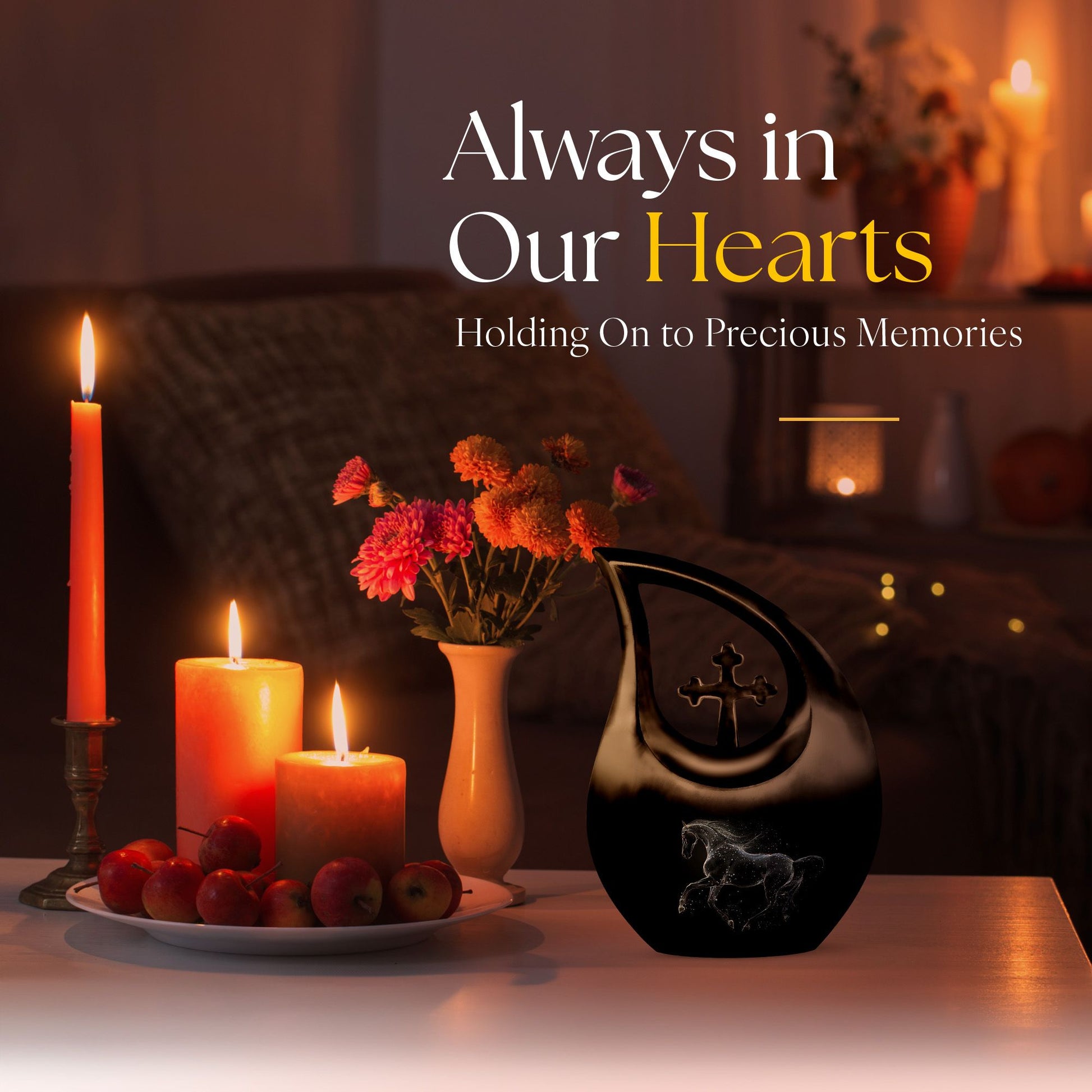 Medium-sized horse theme Cross Drop urn, 