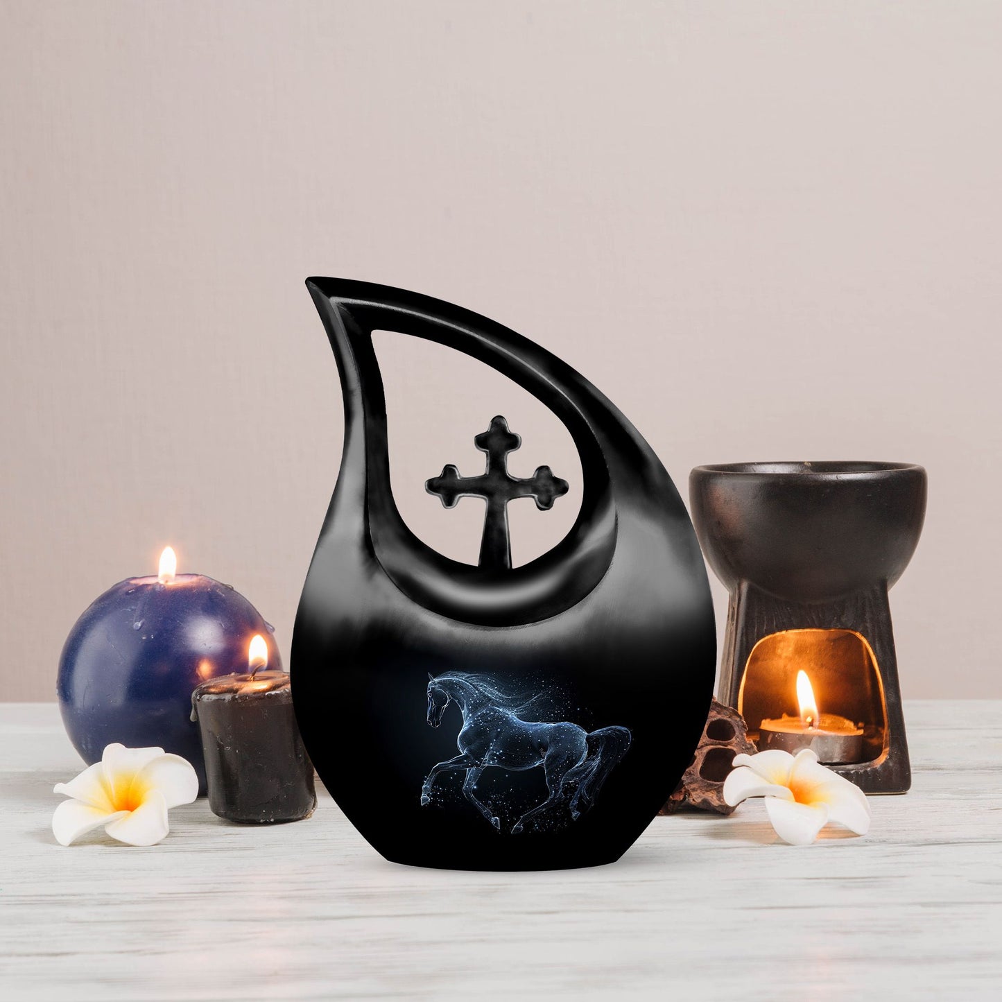 Medium-sized horse theme Cross Drop urn, 
