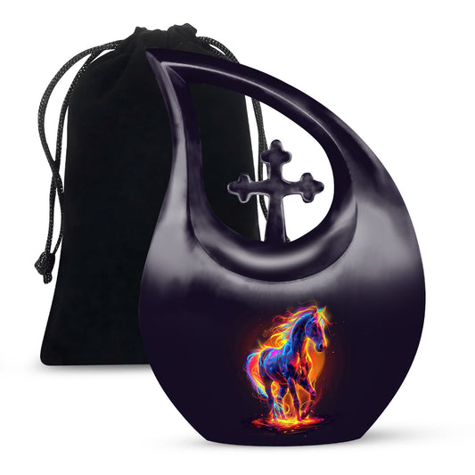 10 inch Horse themed Cross Drop urn 