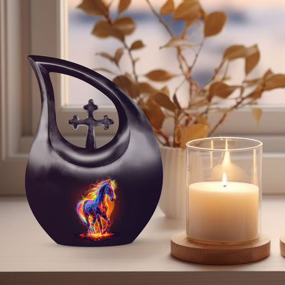 10 inch Horse themed Cross Drop urn 